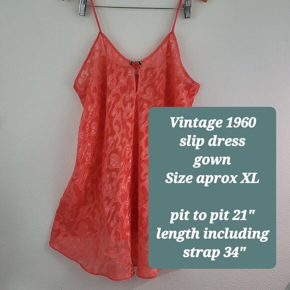 Vintage 1960 Inner Most Coral Night Gown Slip Mini Dress Sz L/XL Coquette Retro - Picture 5 of 11